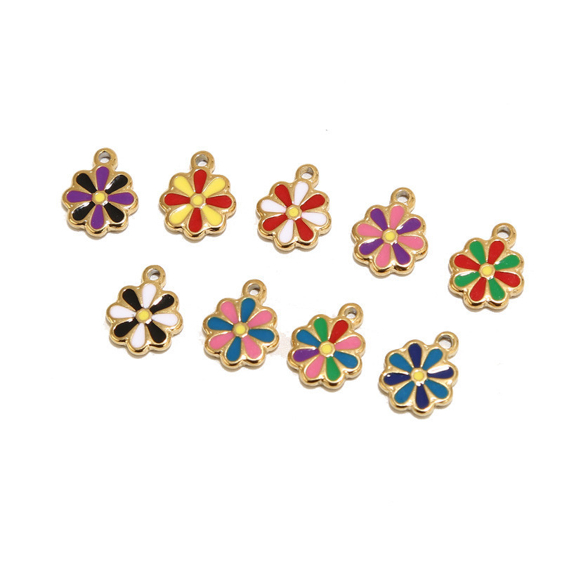 5 komada višebojnih emajliranih privjesaka od nehrđajućeg čelika, cvijeta, zlatnih mini perli s tratinčicama, visećih privjesaka za dodatke za izradu nakita