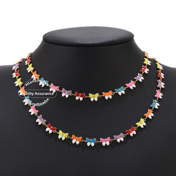 1M многоцветни емайлирани верижки с пеперуди от неръждаема стомана за жени Колие Гривна Изработка Без никел