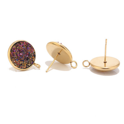 10 komada okruglih naušnica Druzy od nehrđajućeg čelika od smole od 12 mm s kamenim naušnicama s petljom Pribor za zlatne naušnice