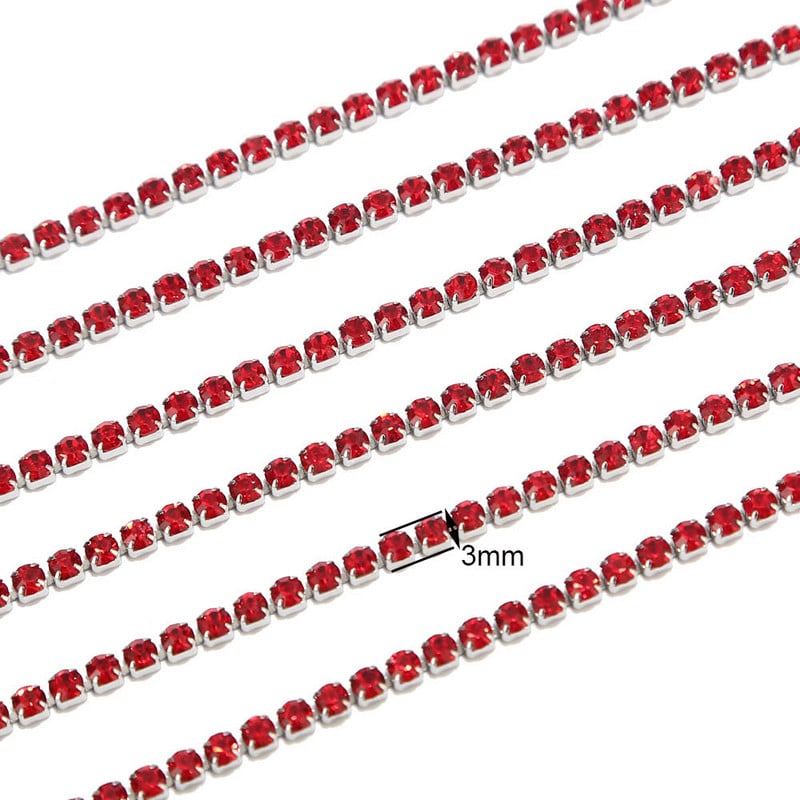 Nehrđajući čelik, plavi/crveni/crni/bijeli vještački dijamant, lanac s čašicama, kristalni lanac s kandžama za DIY umjetničko obrtništvo, šivanje, izrada nakita