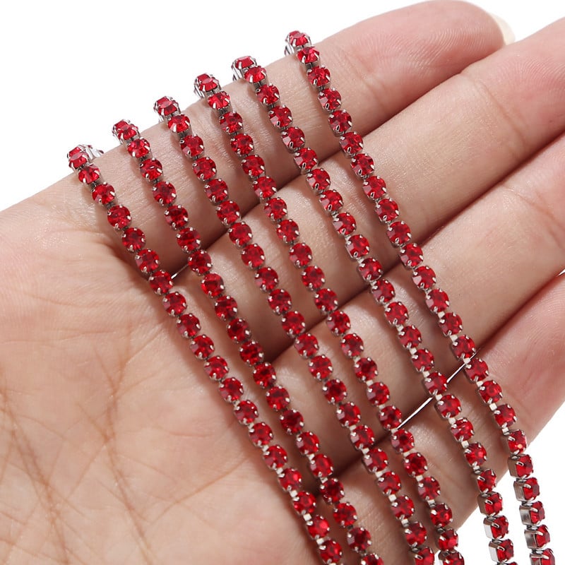 Nehrđajući čelik, plavi/crveni/crni/bijeli vještački dijamant, lanac s čašicama, kristalni lanac s kandžama za DIY umjetničko obrtništvo, šivanje, izrada nakita