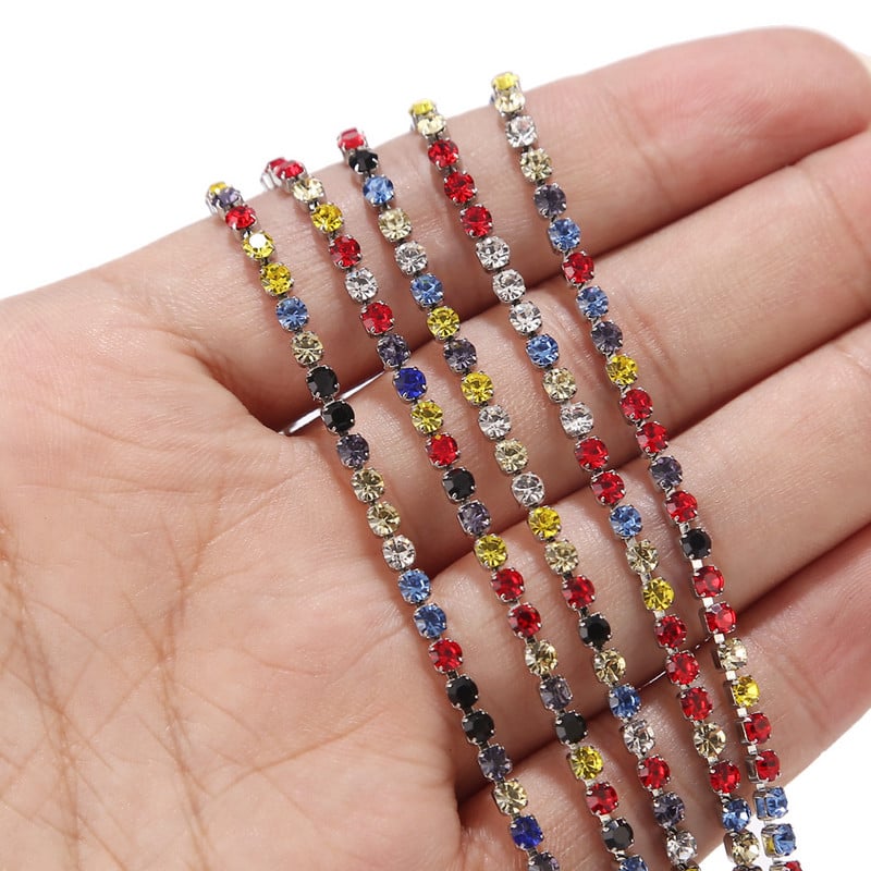 Nehrđajući čelik, plavi/crveni/crni/bijeli vještački dijamant, lanac s čašicama, kristalni lanac s kandžama za DIY umjetničko obrtništvo, šivanje, izrada nakita