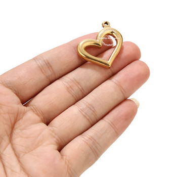 Μενταγιόν κούφιας καρδιάς 5 τμχ από ανοξείδωτο ατσάλι 29mm Χρυσό DIY Γούρια καρδιών για κολιέ κατασκευή χονδρικής