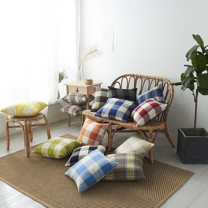 Karirana jastučnica Navlaka za jastuk Ukrasne karirane navlake Nordijska jastučnica 45x45 Kvadratna crno-plava jastučnica Uređenje doma