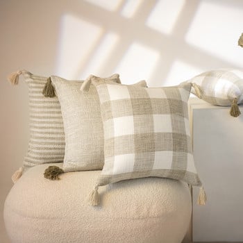 Κάλυμμα άγριου μαξιλαριού KAUNFO Υφασμάτινη μαξιλαροθήκη από πολυεστέρα Μονόχρωμη ριγέ καρό φούντα Προσαρμοσμένη για σαλόνι κρεβατοκάμαρας