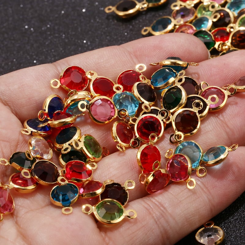 40db/tétel 8,5mm Színes Birthstone Crystal gyöngyök Rozsdamentes acél csatlakozók Arany gyöngyök barkácsoláshoz nyaklánc fülbevaló ékszer készítés