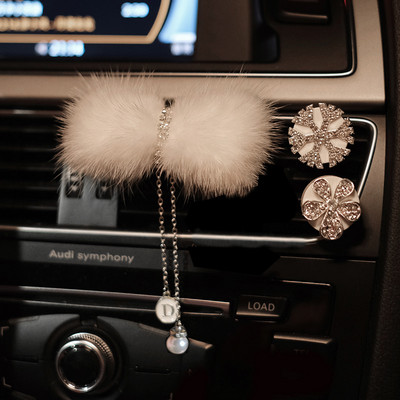 Μόδα μαργαριτάρι βιζόν γούνα φιόγκο αυτοκινήτου αποσμητικό αέρα Έξοδος κλιπ εξαερισμού Bowknot Κρυστάλλινος φούντες Άρωμα αυτοκινήτου Στερεά αξεσουάρ αυτοκινήτου
