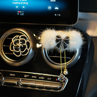 Μόδα μαργαριτάρι βιζόν γούνα φιόγκο αυτοκινήτου αποσμητικό αέρα Έξοδος κλιπ εξαερισμού Bowknot Κρυστάλλινος φούντες Άρωμα αυτοκινήτου Στερεά αξεσουάρ αυτοκινήτου