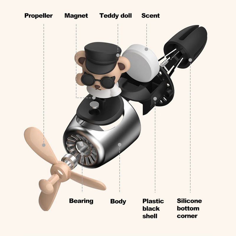 Autós légfrissítő Pilot Bear Forgó illat Gépjármű-tartozékok Propeller Légfrissítők Autóstílusú Belső Parfüm Diffúz