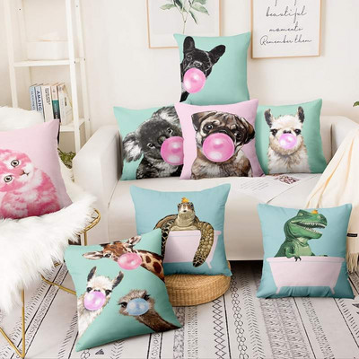 Bubble Gum Sneaky Animals Print Μαξιλαροθήκη Baby Cat in Pink Cushion Διακοσμητικό Μαξιλάρι Σπίτι Διακόσμηση για Ριχτάρι Καναπέ Μαξιλαροθήκη 17*17 ιντσών