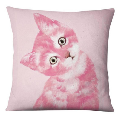Bubble Gum Sneaky Animals Print Spilvendrāna Baby Cat In Rozā spilvens Dekoratīvs spilvens Mājas Dekors Dīvāns Spilvendrāna 17*17in