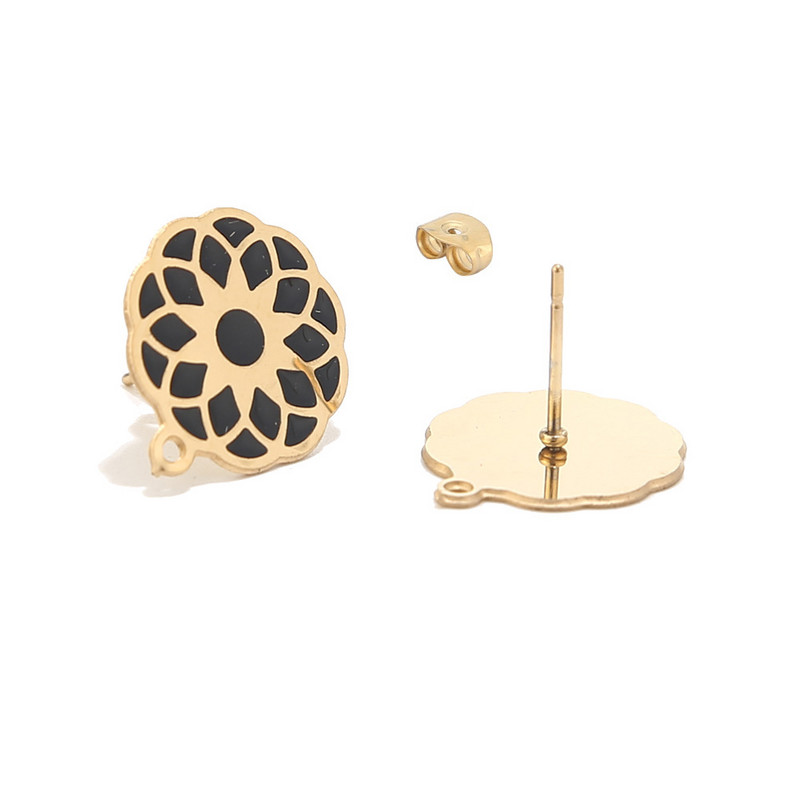 6 kom od nehrđajućeg čelika crni emajl Cvjetni stupić za naušnice 15 mm hipoalergenski ravni stupići Jastučić za naušnice Nit naušnice s petljom