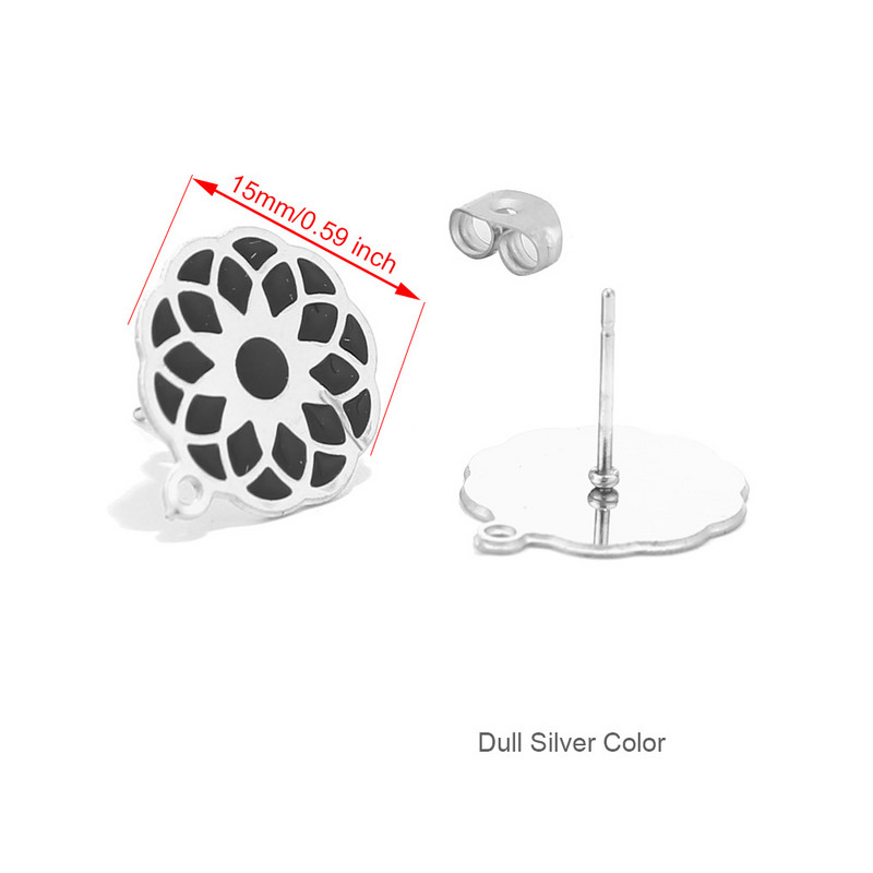 6 komada pozlaćenog nehrđajućeg čelika od crnog emajla od 15 mm u obliku cvijeta za uho s dijelovima za naušnice s petljom za izradu nakita