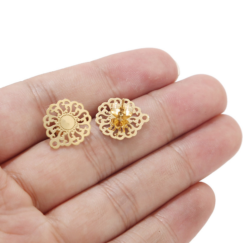 Trendovske zlatne naušnice od nehrđajućeg čelika Baza nalaza Privjesci s omčom 14 mm cvjetni krug Naušnice Nakit Dodaci