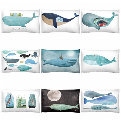 Nordic Ocean Illustration Έντυπη Μαξιλαροθήκη μέσης Cartoon Whale Cushion Διακοσμητικό Διακοσμητικό Μαξιλάρι για Ριχτάρι Καναπέ 50*30cm