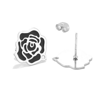 6 τμχ Ανοξείδωτο σμάλτο Rose Flower Ear Post Stud Earrings Findings Gold Stoppers W/ Loop DIY Components 14mm
