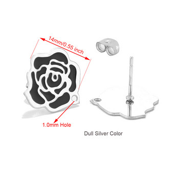 6 τμχ Ανοξείδωτο σμάλτο Rose Flower Ear Post Stud Earrings Findings Gold Stoppers W/ Loop DIY Components 14mm