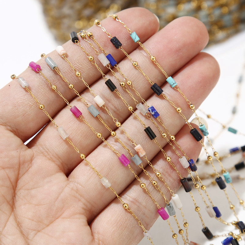 1 metar od nehrđajućeg čelika tirkizno plavi lanac s perlama Daity Tube Beads Satelitski lančići za ogrlicu Narukvica DIY izrada nakita