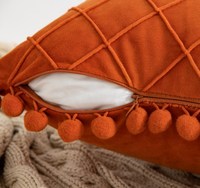 Inyahome novi baršunasti jastuk oko struka s pompom, jednobojni ukrasni jastučić, garnitura za kauč, jastučnica za spavaću sobu, plavo-ružičasti jastuk