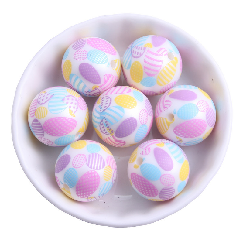 Kwoi vita 20 mm 100 komada uskršnje pastelne boje okrugle labave akrilne kuglice s otisnutim biserima jaja za zdepastu ogrlicu nakit