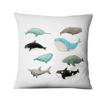 Μαξιλαροθήκη με στάμπα Cartoon Whale Nordic Marine Cushion Διακοσμητικό μαξιλάρι για το σπίτι Διακόσμηση καναπέ-ριχτάρι μαξιλάρια Διακόσμηση μαξιλαριού σπιτιού