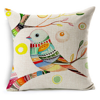 птици декоративна възглавница скандинавска живопис ленена възглавница 45x45 цветни птици almofadas para sofa