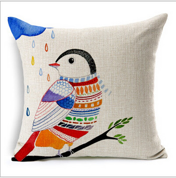 птици декоративна възглавница скандинавска живопис ленена възглавница 45x45 цветни птици almofadas para sofa