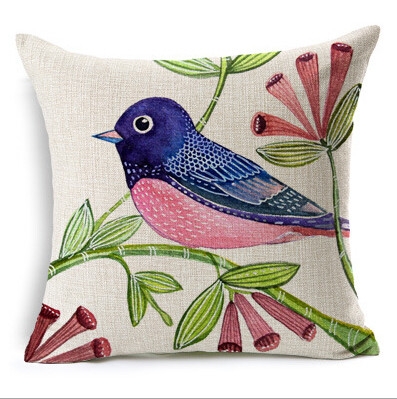 birds διακοσμητικό μαξιλάρι Nordic ζωγραφική λινό μαξιλάρι 45x45 πολύχρωμα birds almofadas para καναπέ