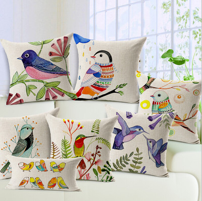 madarak díszpárna skandináv festmény vászonpárna 45x45 színes madarak almofadas para kanapé