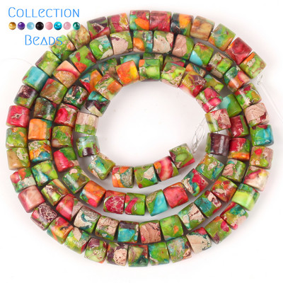 4x4mm Prirodni kamen Šareni morski sediment Jaspis Ravne okrugle cilindrične labave perle za izradu nakita DIY Dodaci za narukvice