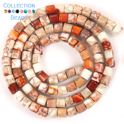 4x4mm Prirodni kamen Šareni morski sediment Jaspis Ravne okrugle cilindrične labave perle za izradu nakita DIY Dodaci za narukvice