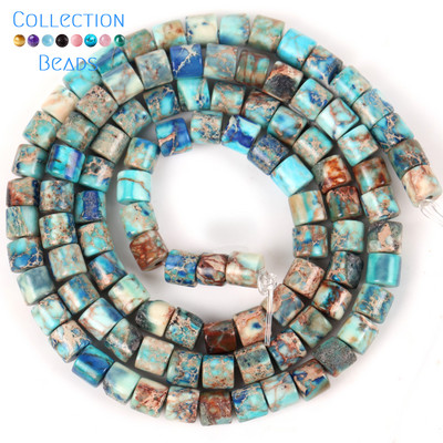 4x4mm Prirodni kamen Šareni morski sediment Jaspis Ravne okrugle cilindrične labave perle za izradu nakita DIY Dodaci za narukvice