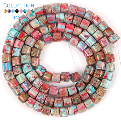 4x4mm Prirodni kamen Šareni morski sediment Jaspis Ravne okrugle cilindrične labave perle za izradu nakita DIY Dodaci za narukvice