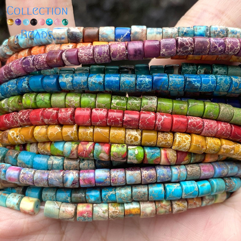 4x4mm Prirodni kamen Šareni morski sediment Jaspis Ravne okrugle cilindrične labave perle za izradu nakita DIY Dodaci za narukvice