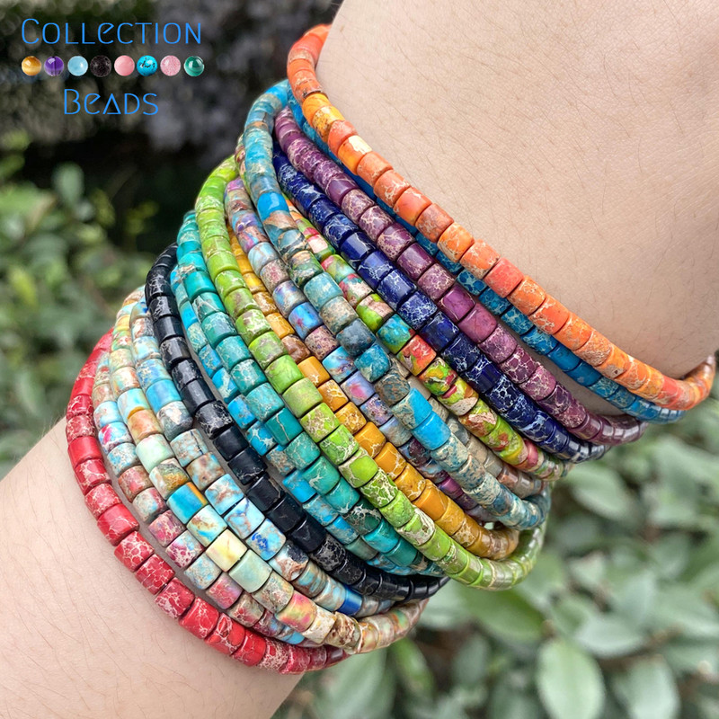 4x4mm Prirodni kamen Šareni morski sediment Jaspis Ravne okrugle cilindrične labave perle za izradu nakita DIY Dodaci za narukvice