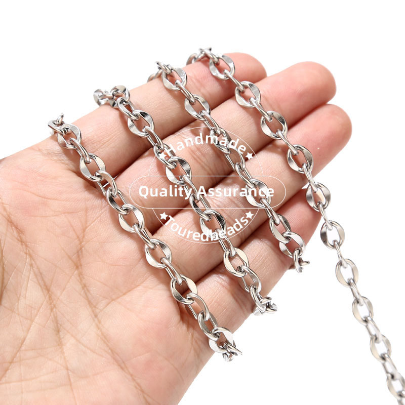 1 metar od nehrđajućeg čelika širine 7 mm, zlatni rolo lančići za kabele, ravni lančić za usne, prikladan za pribor za izradu nakita „uradi sam“