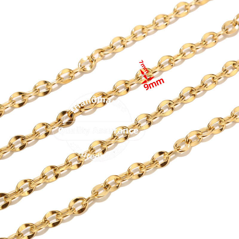 1 metar od nehrđajućeg čelika širine 7 mm, zlatni rolo lančići za kabele, ravni lančić za usne, prikladan za pribor za izradu nakita „uradi sam“