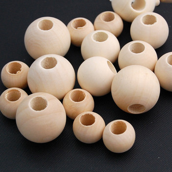 Кръгли естествени дървени мъниста с големи дупки, 8 mm 10 mm 12 mm 15 mm 20 mm 25 mm 30 mm 40 mm 50 mm за изработка на гривни за бижута Направи си сам