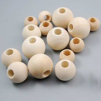 Кръгли естествени дървени мъниста с големи дупки, 8 mm 10 mm 12 mm 15 mm 20 mm 25 mm 30 mm 40 mm 50 mm за изработка на гривни за бижута Направи си сам