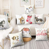 Zabavna božićna ilustracija Jastučnica s printom Jelen Djed Božićnjak Jastuk Ukrasni jastuci Jastuci za kućni dekor Ukrasni jastuci za kauč 17*17 inča