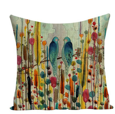 Pictură Păsări și flori Față de pernă pătrată tipărită Pernă acuarelă Perne decorative Perne Decor pentru casa Canapea Perne