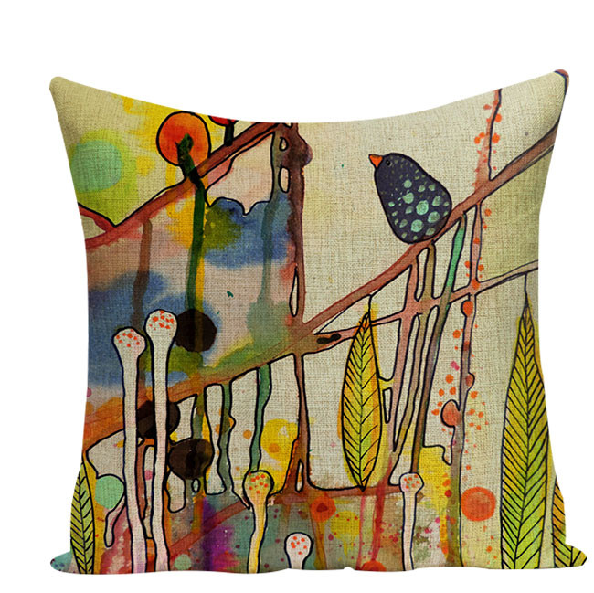 Oslikane kvadratne jastučnice s otisnutim pticama i cvijećem Jastuci u akvarelu Ukrasni jastuci za jastuke Kućni dekor Jastuci za kauč