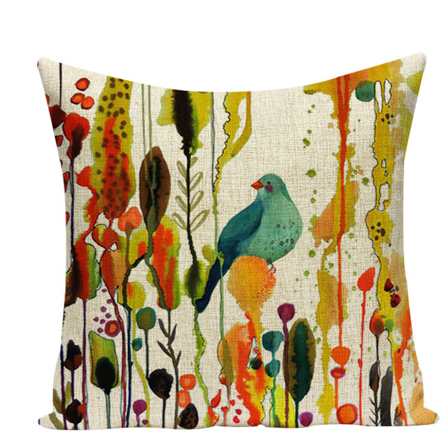 Oslikane kvadratne jastučnice s otisnutim pticama i cvijećem Jastuci u akvarelu Ukrasni jastuci za jastuke Kućni dekor Jastuci za kauč