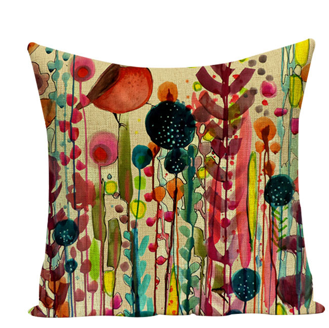 Oslikane kvadratne jastučnice s otisnutim pticama i cvijećem Jastuci u akvarelu Ukrasni jastuci za jastuke Kućni dekor Jastuci za kauč