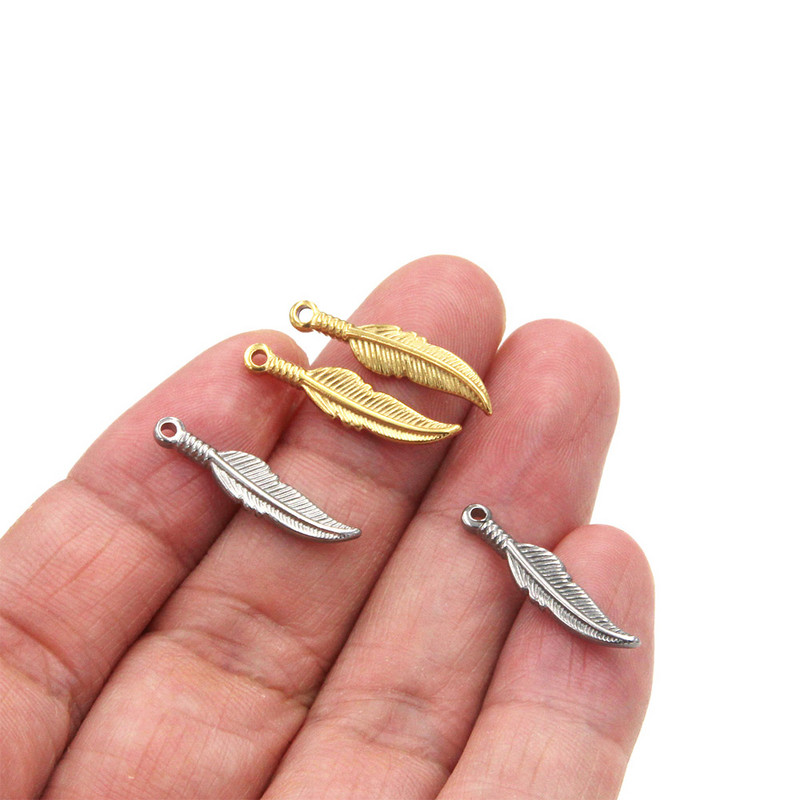 10db rozsdamentes acél tollbűvek ékszerkészítéshez 12x5mm arany acél toll medálok karkötőhöz nyaklánc barkácsolás