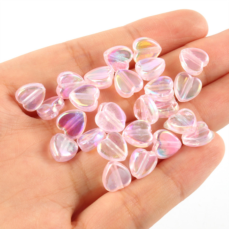 40 komada 9x8x4 mm perle od akrilnog stakla u obliku srca, prozirne perle u duginim bojama za izradu nakita DIY ručno izrađena narukvica