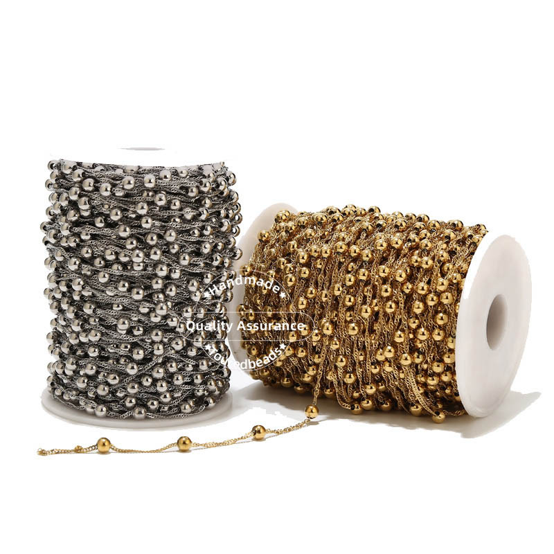 1M zlatni satelitski lanac s vodenim valovima od nehrđajućeg čelika 5 mm kuglasti lančići s kuglicama za DIY Ogrlica Narukvica Narukvica Izrada nakita