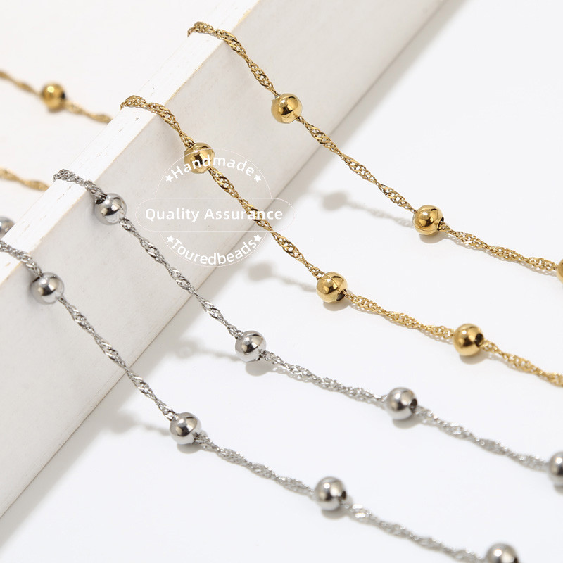 1M zlatni satelitski lanac s vodenim valovima od nehrđajućeg čelika 5 mm kuglasti lančići s kuglicama za DIY Ogrlica Narukvica Narukvica Izrada nakita