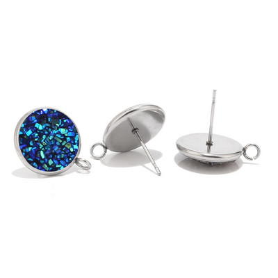 10db 12mm-es rozsdamentes acél gyanta Druzy Stud ékszer leletek Alkatrészek hurokkal a fülbevaló készítéséhez