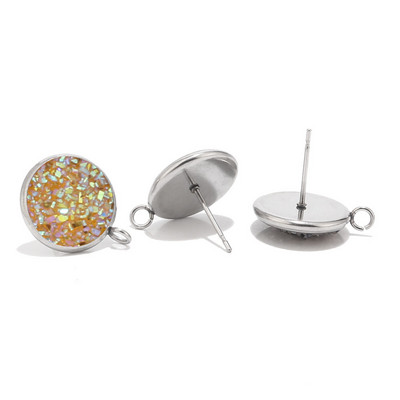 10db 12mm-es rozsdamentes acél gyanta Druzy Stud ékszer leletek Alkatrészek hurokkal a fülbevaló készítéséhez